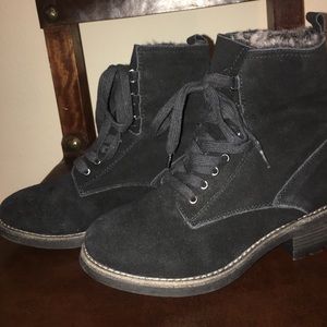 Suede faux fur lined boots, never worn, super warm